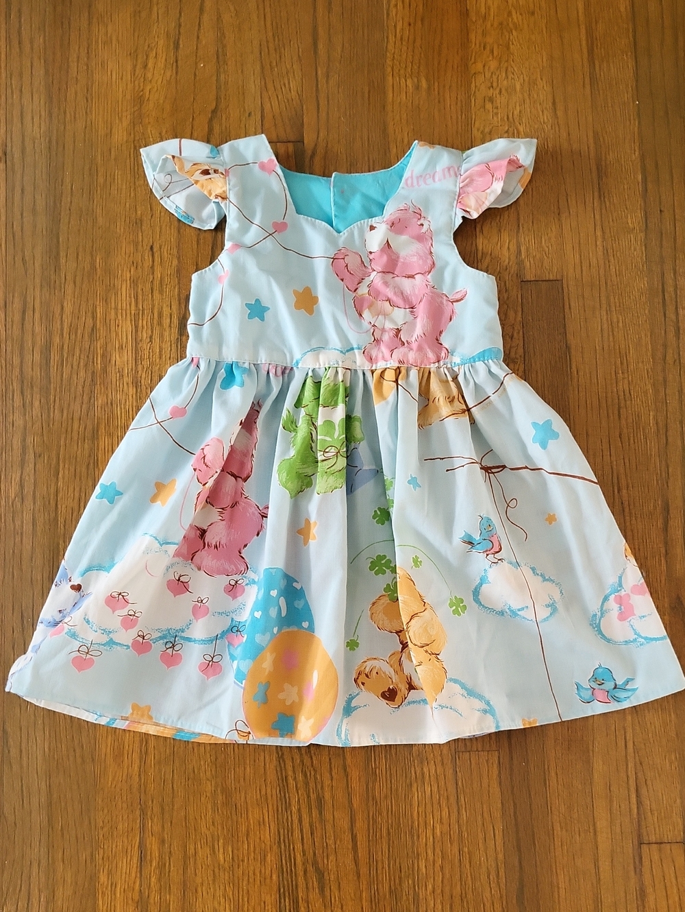 Light Blue Care Bears Flutter Sleeve Girls Dress
